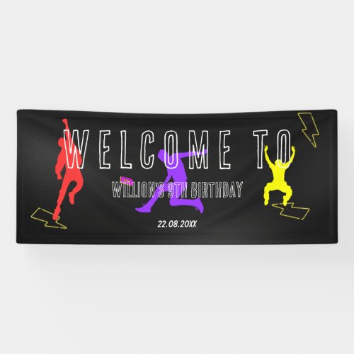 Neon Lets Jump Kids 9th Birthday Party Welcome Banner