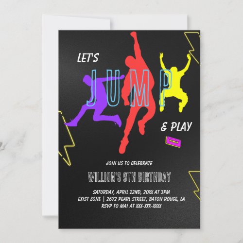 Neon Lets Jump Kids Birthday Party Invitation