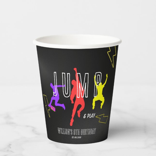 Neon Let's Jump Kids Colorful Birthday Party Paper Cups (Front)
