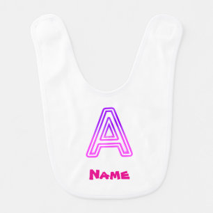 Neon Letter A Monogram Glowing Purple Pink Initial Baby Bib