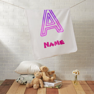 Neon Letter A Monogram Glowing Purple Pink Initial Baby Blanket