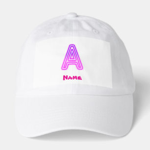 Neon Letter A Monogram Glowing Purple Pink Initial Hat