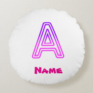 Neon Letter A Monogram Glowing Purple Pink Initial Round Pillow
