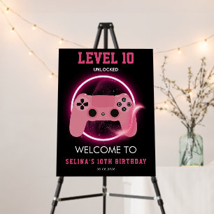 Neon Level 10 Unlocked video game birthday welcome Foam Board