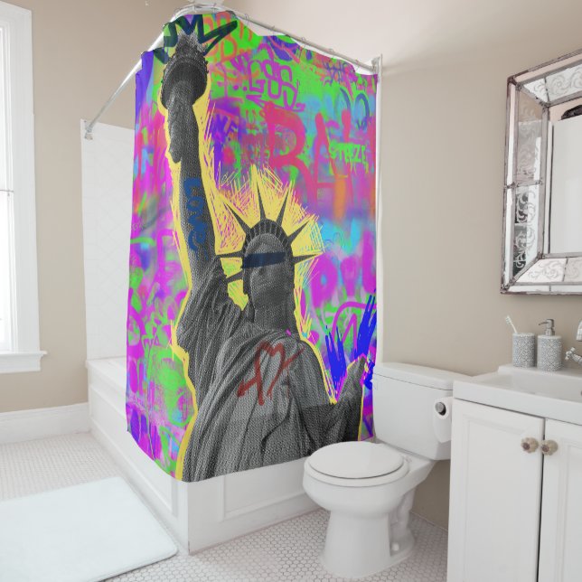 Neon Liberty Graffiti Shower Curtain (In Situ)