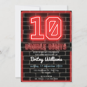 Neon Light 10th Birthday Invitation