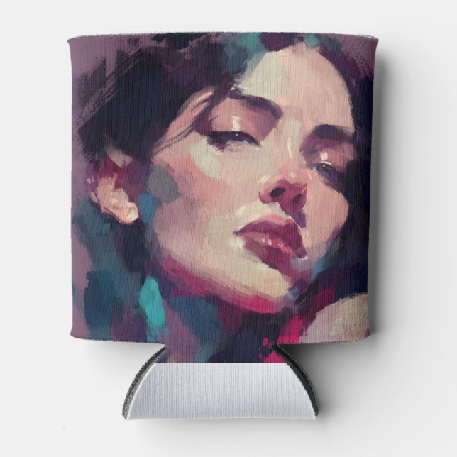 Neon Light Abstract Portrait Can Cooler (Front)