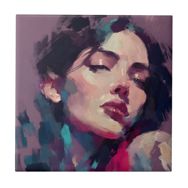 Neon Light Abstract Portrait Ceramic Tile (Front)