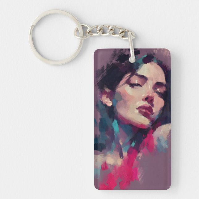 Neon Light Abstract Portrait Keychain (Front)