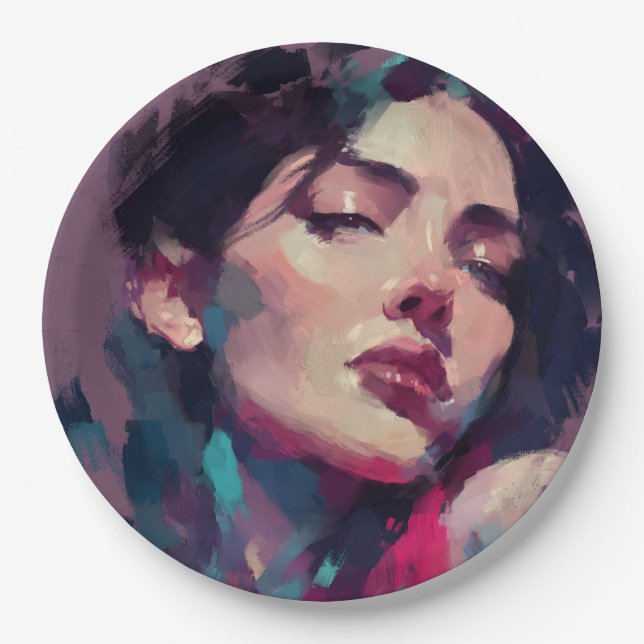 Neon Light Abstract Portrait Paper Plates (Front)