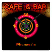 Neon Light BAR CAFE Personalized SIGN ManCave Square Wall Clock