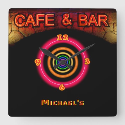 Neon Light BAR CAFE Personalized SIGN ManCave Square Wall Clock