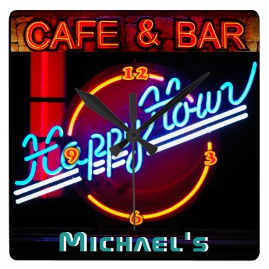 Neon Light BAR CAFE Personalized SIGN ManCave Square Wall Clock
