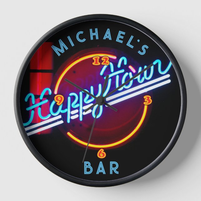 Neon Light BAR Personalized SIGN Man Cave Large Cl Clock (Front)