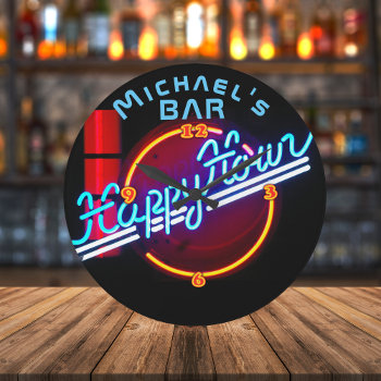 Neon Light Bar Personalized Sign Man Cave Large Clock by InnovationByLeahG at Zazzle