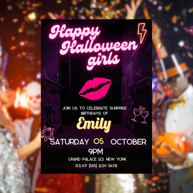 Neon Light Birthday Halloween BFF Invitation (Neon Light Birthday Halloween Barbie BFF Invitation 1)