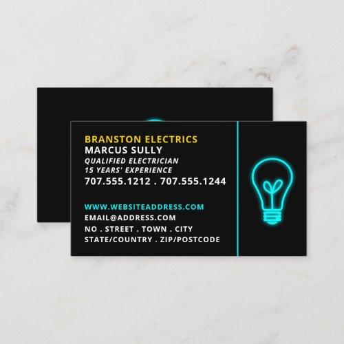 Neon Light Electrician Business Card