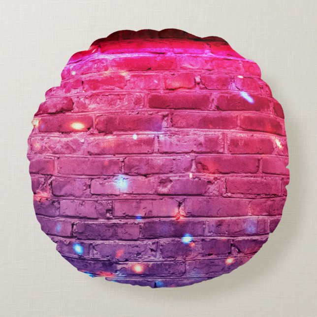 Neon light: empty brick wall. round pillow (Front)