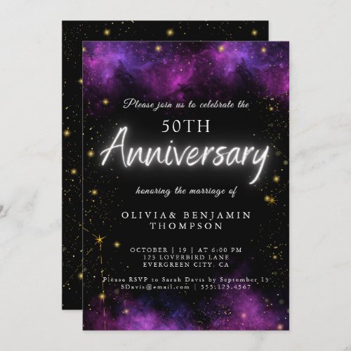 Neon Light Galaxy Glitter Wedding Anniversary Invitation