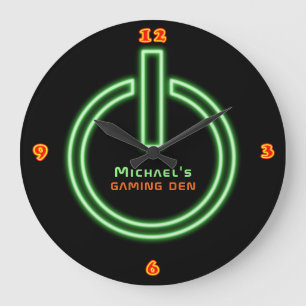 Neon Light GAMING DEN Personalized Power Sign Large Clock