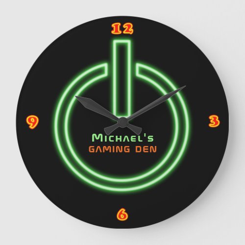 Neon Light GAMING DEN Personalized Power Sign Large Clock
