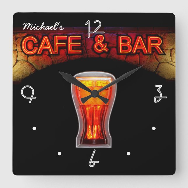 Neon Light Mancave Home Personalized Bar Clock (Front)