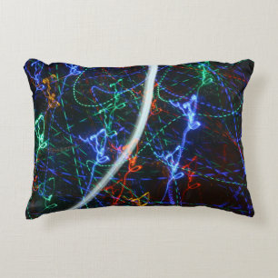Neon Light Trails Abstract Photography. Cyberpunk Accent Pillow