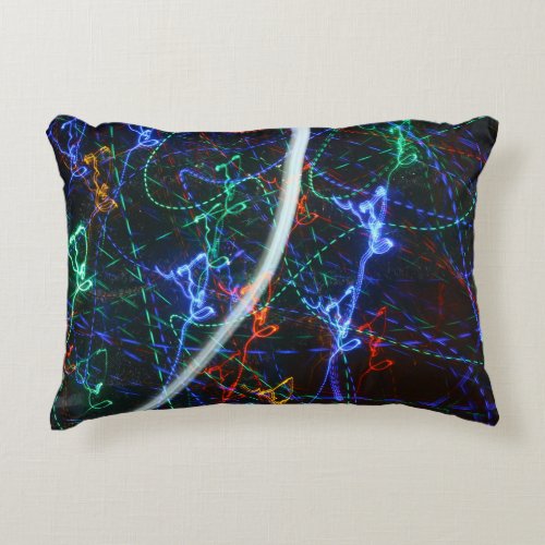 Neon Light Trails Abstract Photography. Cyberpunk Accent Pillow