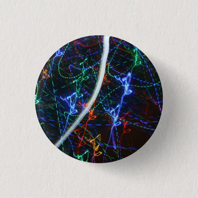 Neon Light Trails Abstract Photography. Cyberpunk  Button (Front)