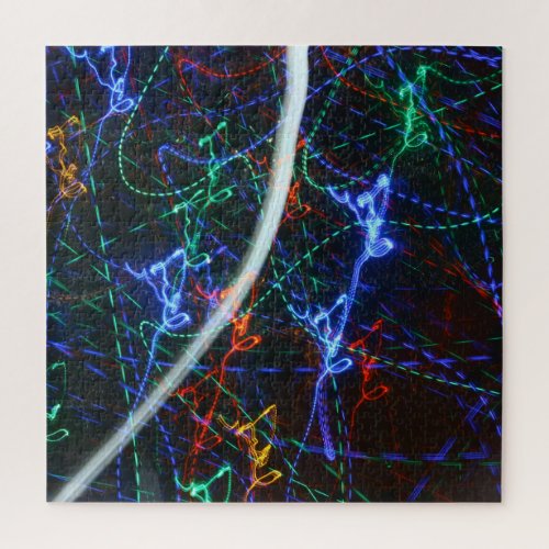 Neon Light Trails Abstract Photography. Cyberpunk Jigsaw Puzzle