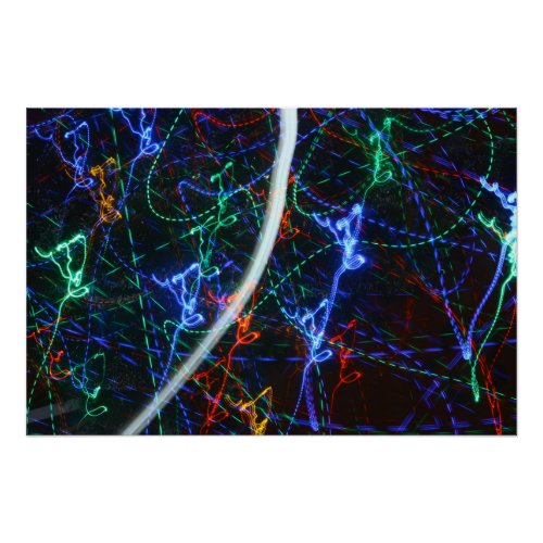 Neon Light Trails Abstract Photography. Cyberpunk Poster