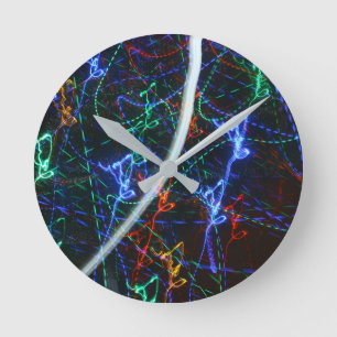 Neon Light Trails Abstract Photography. Cyberpunk Round Clock