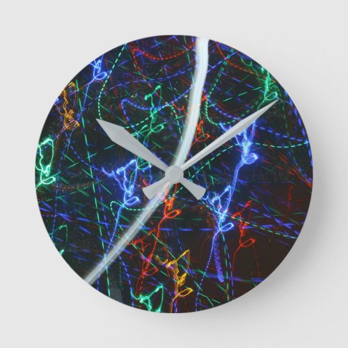 Neon Light Trails Abstract Photography. Cyberpunk  Round Clock