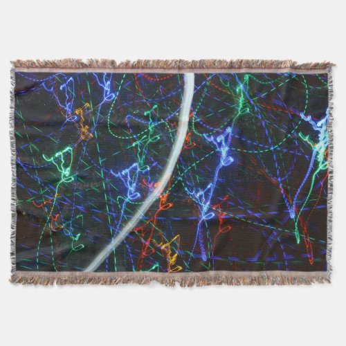 Neon Light Trails Abstract Photography. Cyberpunk Throw Blanket