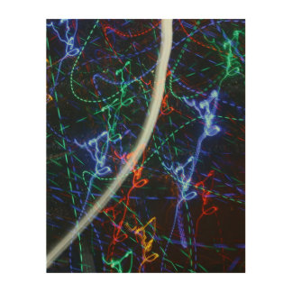 Neon Light Trails Abstract Photography. Cyberpunk Wood Wall Art