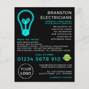 Neon Lightbulb, Electrician Advertising Flyer