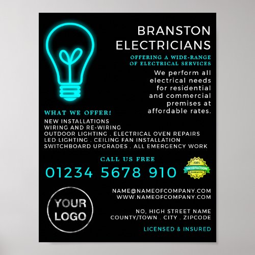 Neon Lightbulb Electrician Advertising Poster