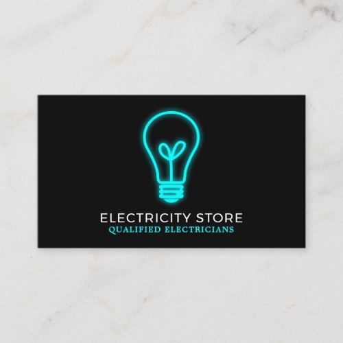 Neon Lightbulb Electrician Business Card
