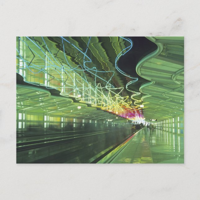 Neon lighting in corridor of the O'hare Airport, Postcard (Front)
