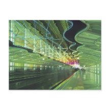 Neon lighting in corridor of the O'hare Airport,