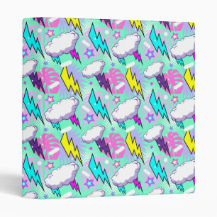 Neon Lightning Bolts & Stars Pattern 3 Ring Binder