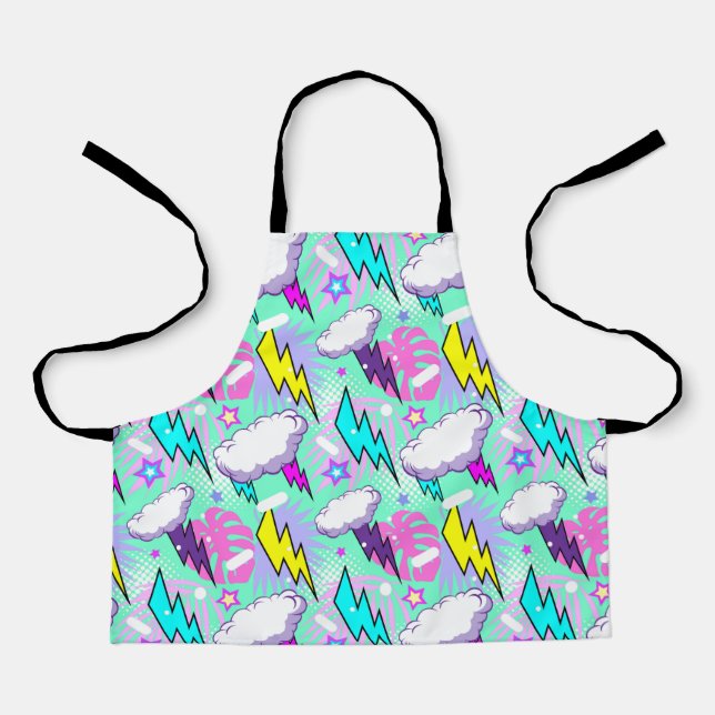 Neon Lightning Bolts & Stars Pattern Apron (Front)