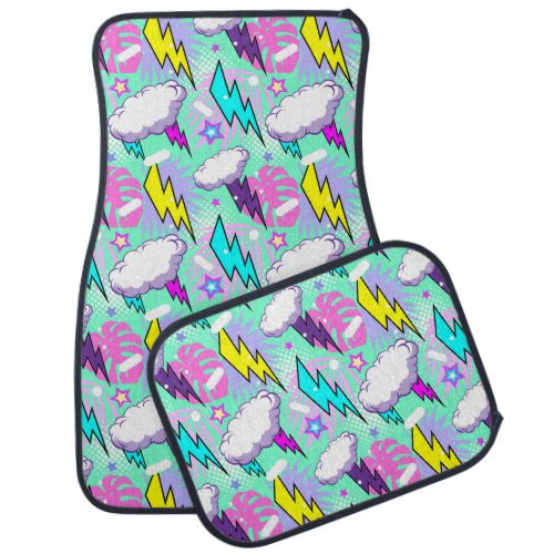 Neon Lightning Bolts  Stars Pattern Car Floor Mat