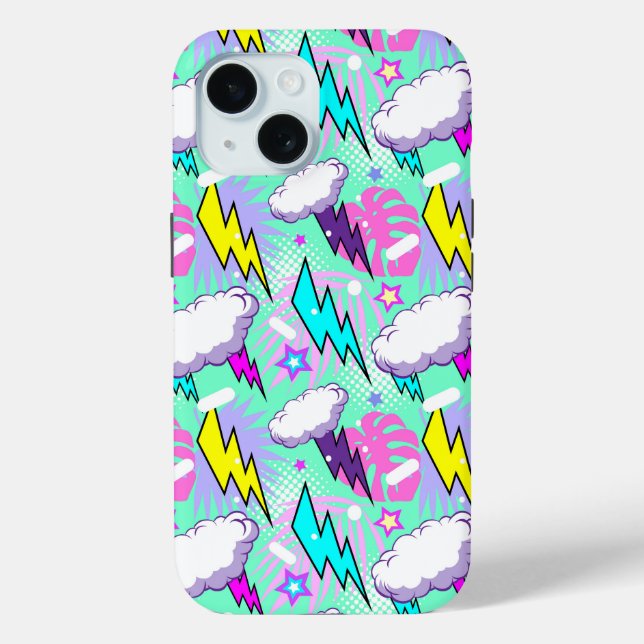 Neon Lightning Bolts & Stars Pattern Case-Mate iPhone Case (Back)