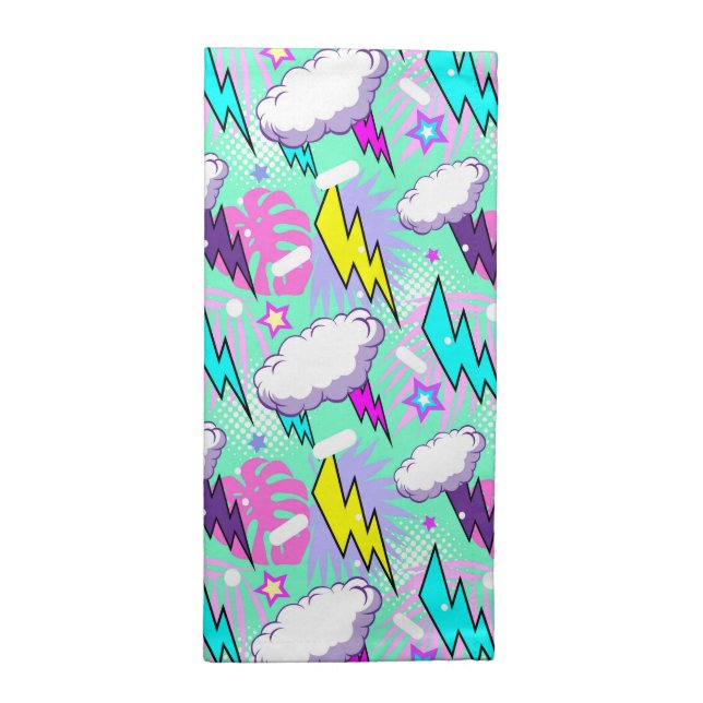 Neon Lightning Bolts & Stars Pattern Cloth Napkin (Half Fold)