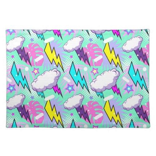 Neon Lightning Bolts  Stars Pattern Cloth Placemat