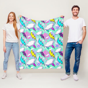 Neon Lightning Bolts & Stars Pattern Fleece Blanket