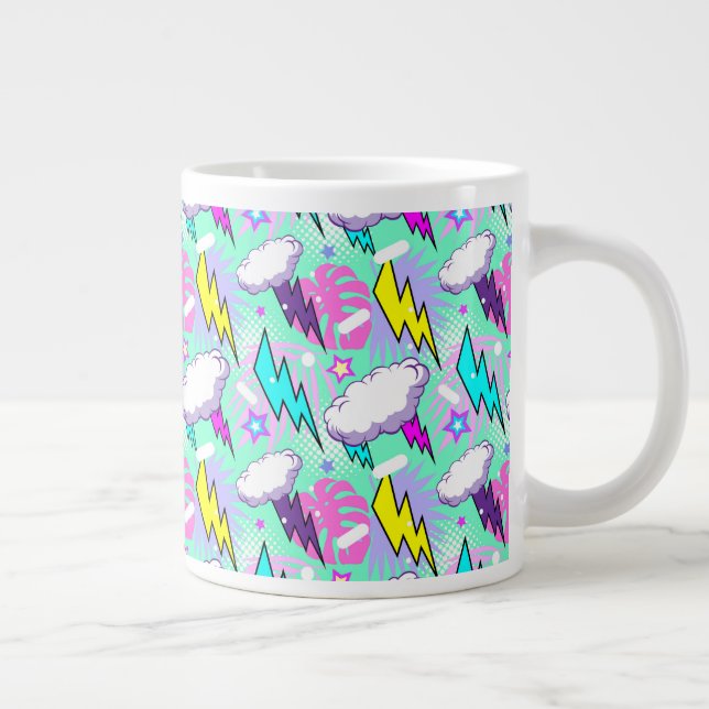 Neon Lightning Bolts & Stars Pattern Giant Coffee Mug (Right)