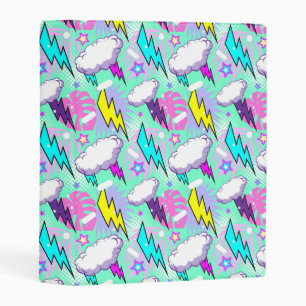 Neon Lightning Bolts & Stars Pattern Mini Binder