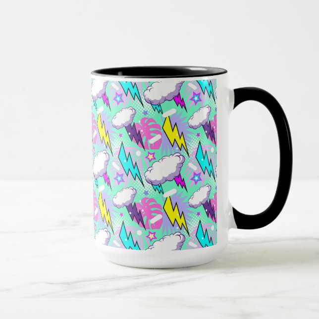 Neon Lightning Bolts & Stars Pattern Mug (Right)